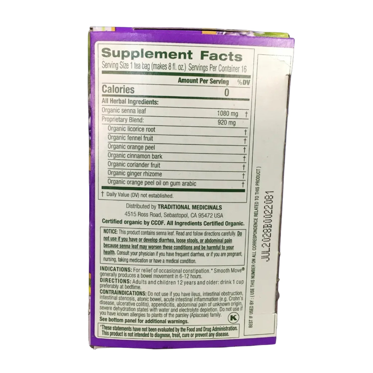 Organic smooth move  16 ct Tea bags  ( sold in store only )