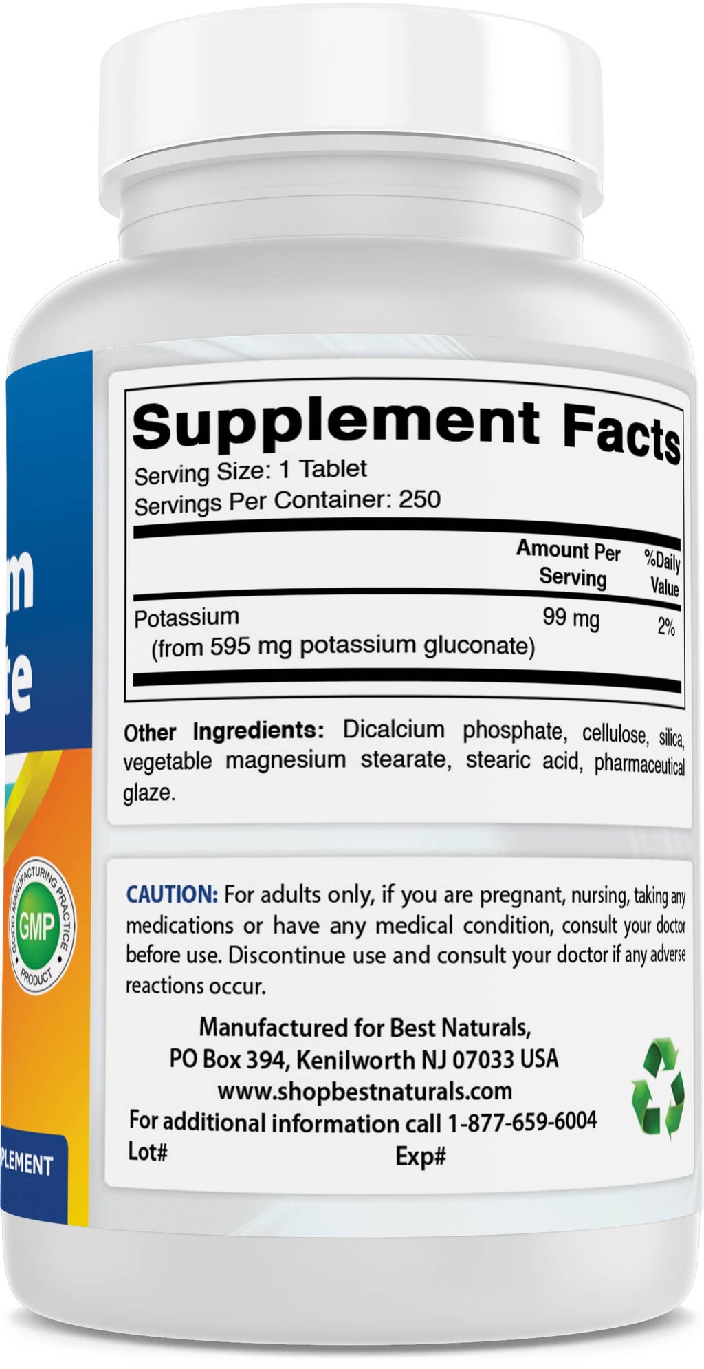 Best Naturals - Best Naturals Potassium Gluconate 595 mg 250 Tablets