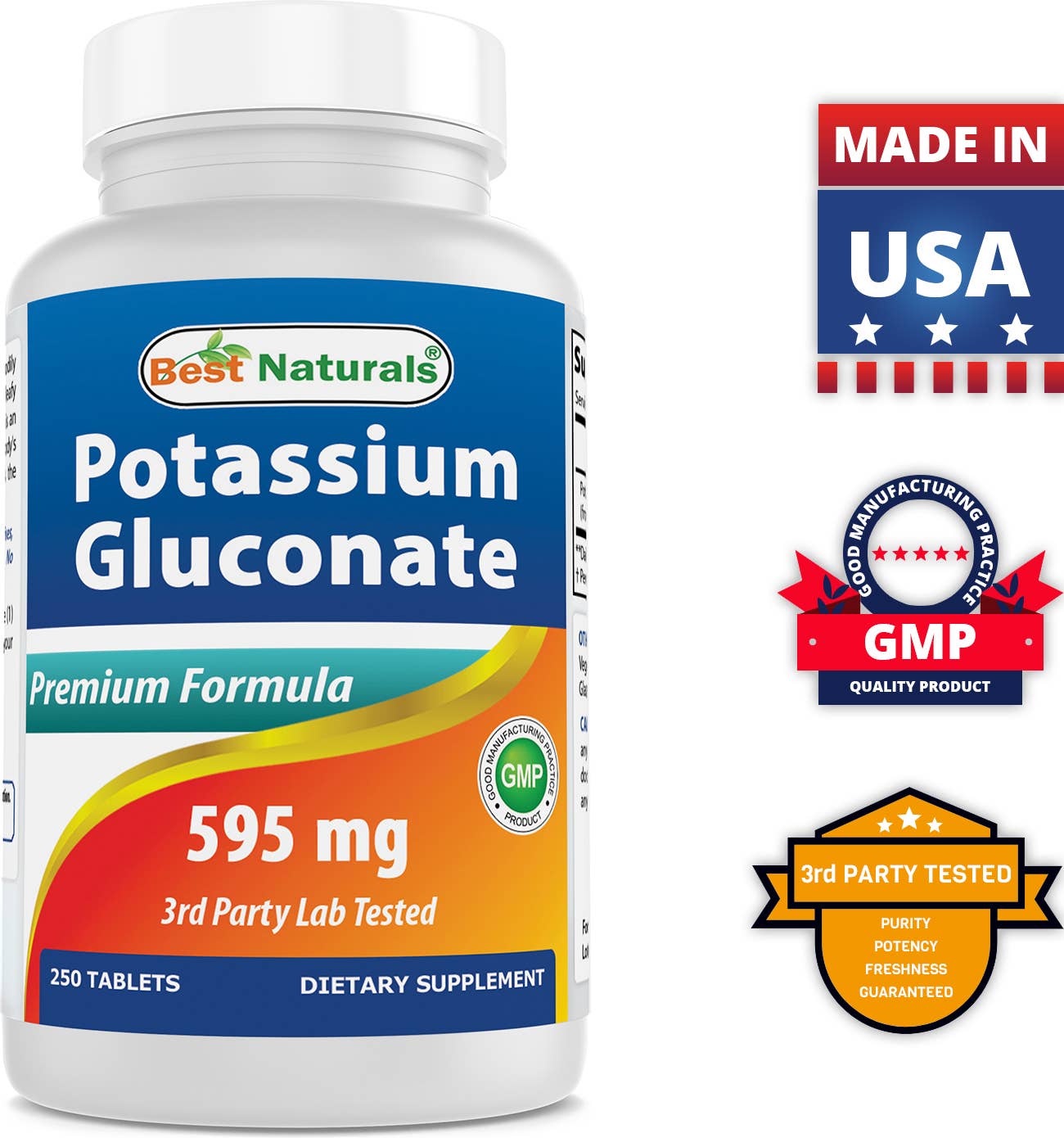 Best Naturals - Best Naturals Potassium Gluconate 595 mg 250 Tablets